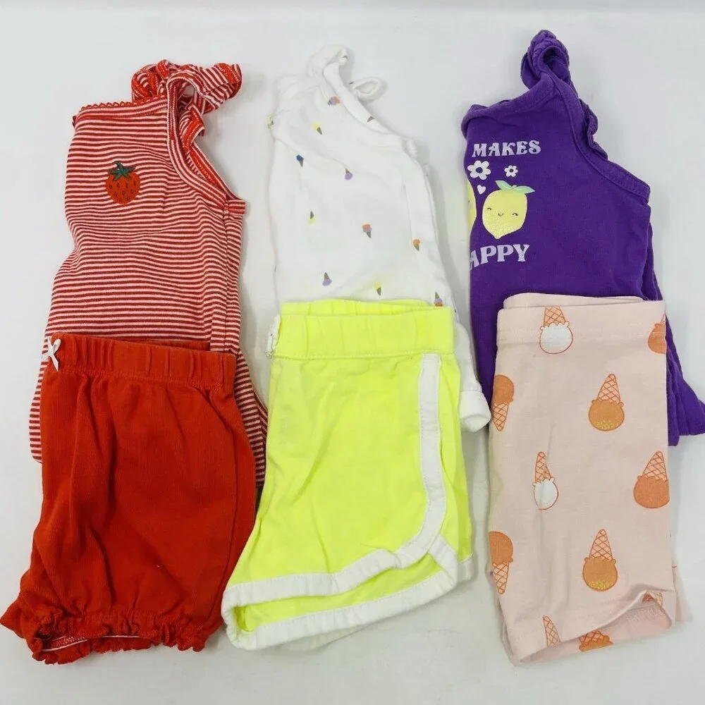 Carters Baby Girls Size 12‎ Months 6 Piece Bodysuits & Short Summer Set 1799